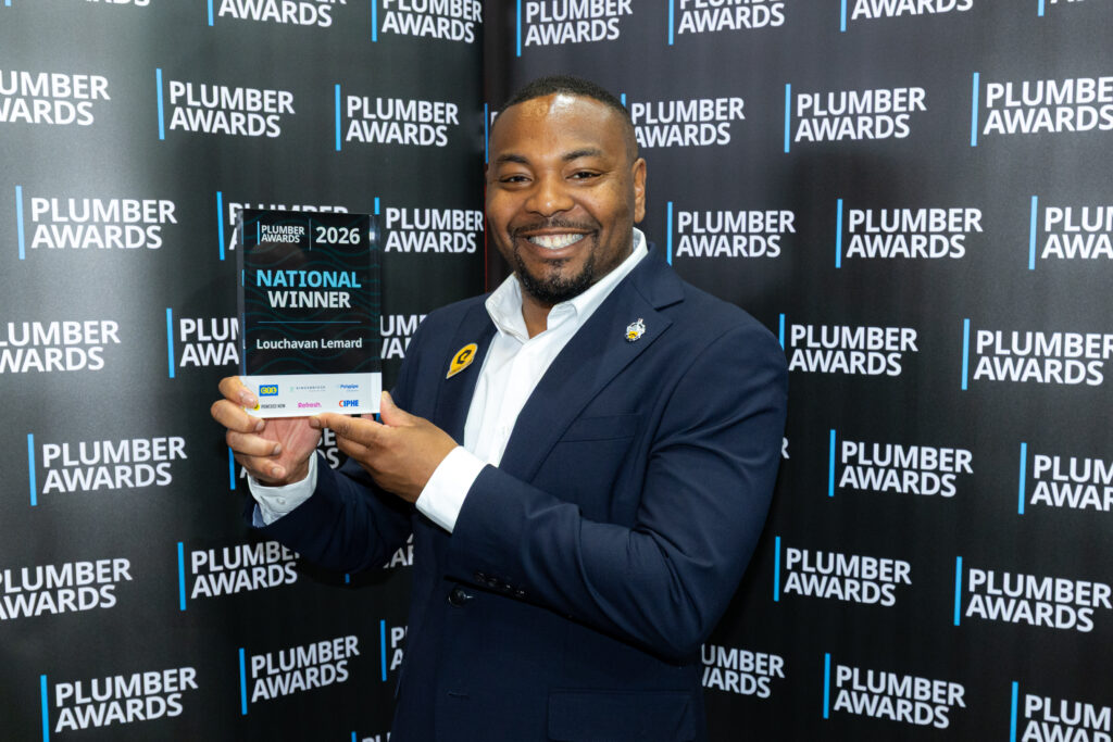 Louchavan Lemard holding the UK Plumber of the Year 2026 trophy