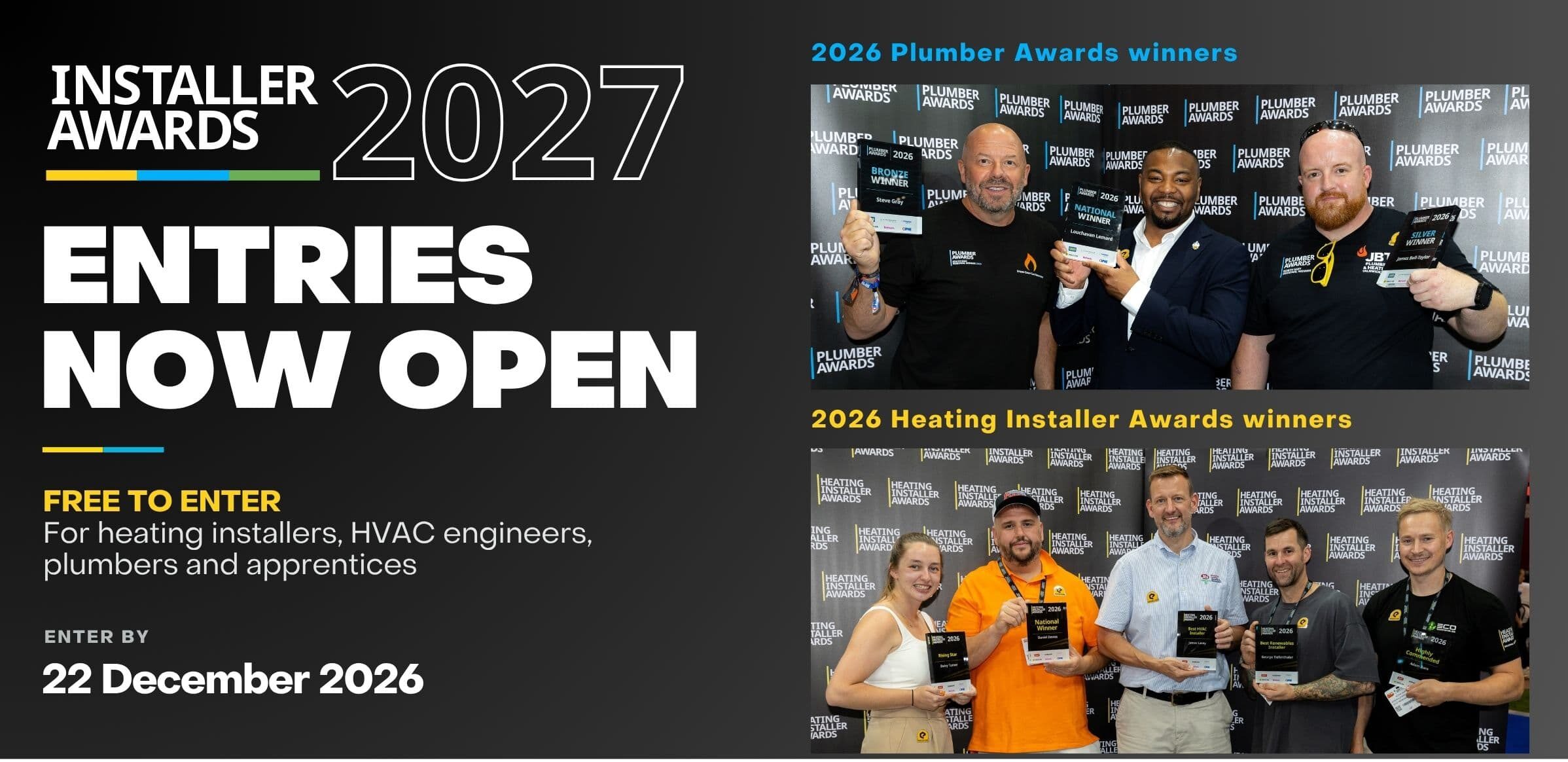 Plumber Awards 2027 entries now open, deadline 22 December 2026